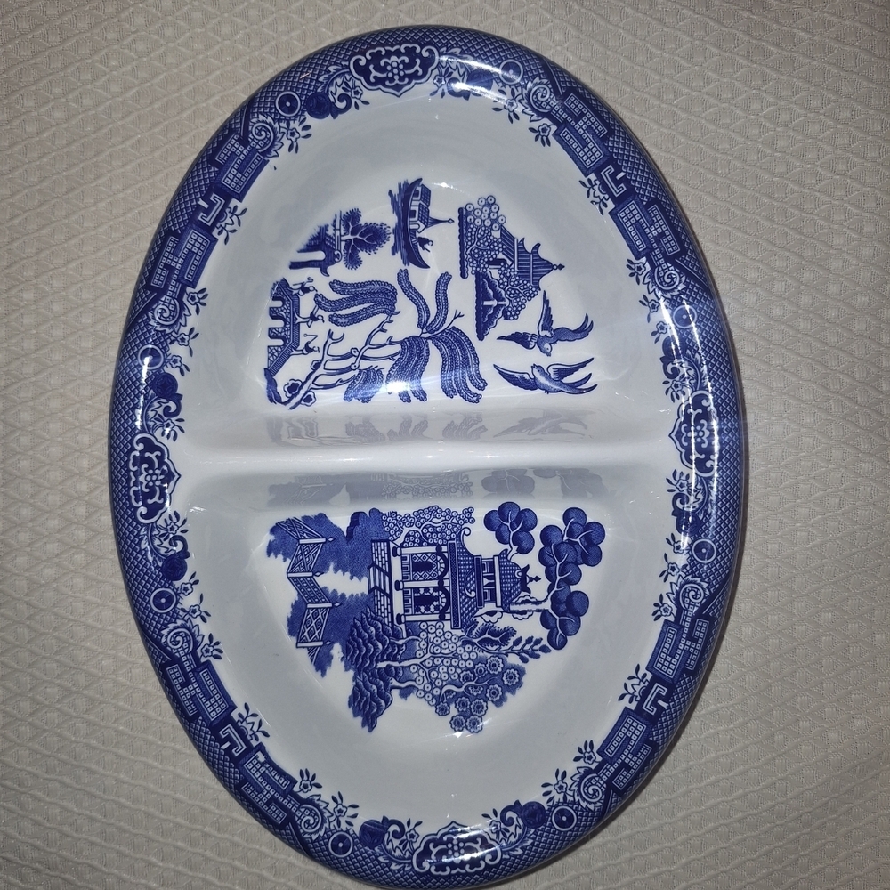 Vintage Churchill Blue Willow divided Serving Dish.